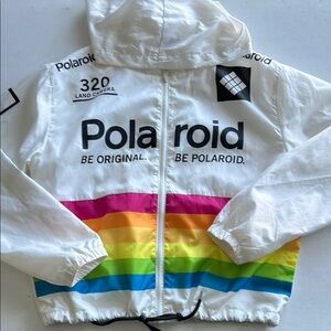 Polaroid White Jacket with Rainbow Stripes